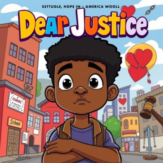 A vibrant and engaging cartoon book cover depicting a black teen boy standing confidently at the forefront