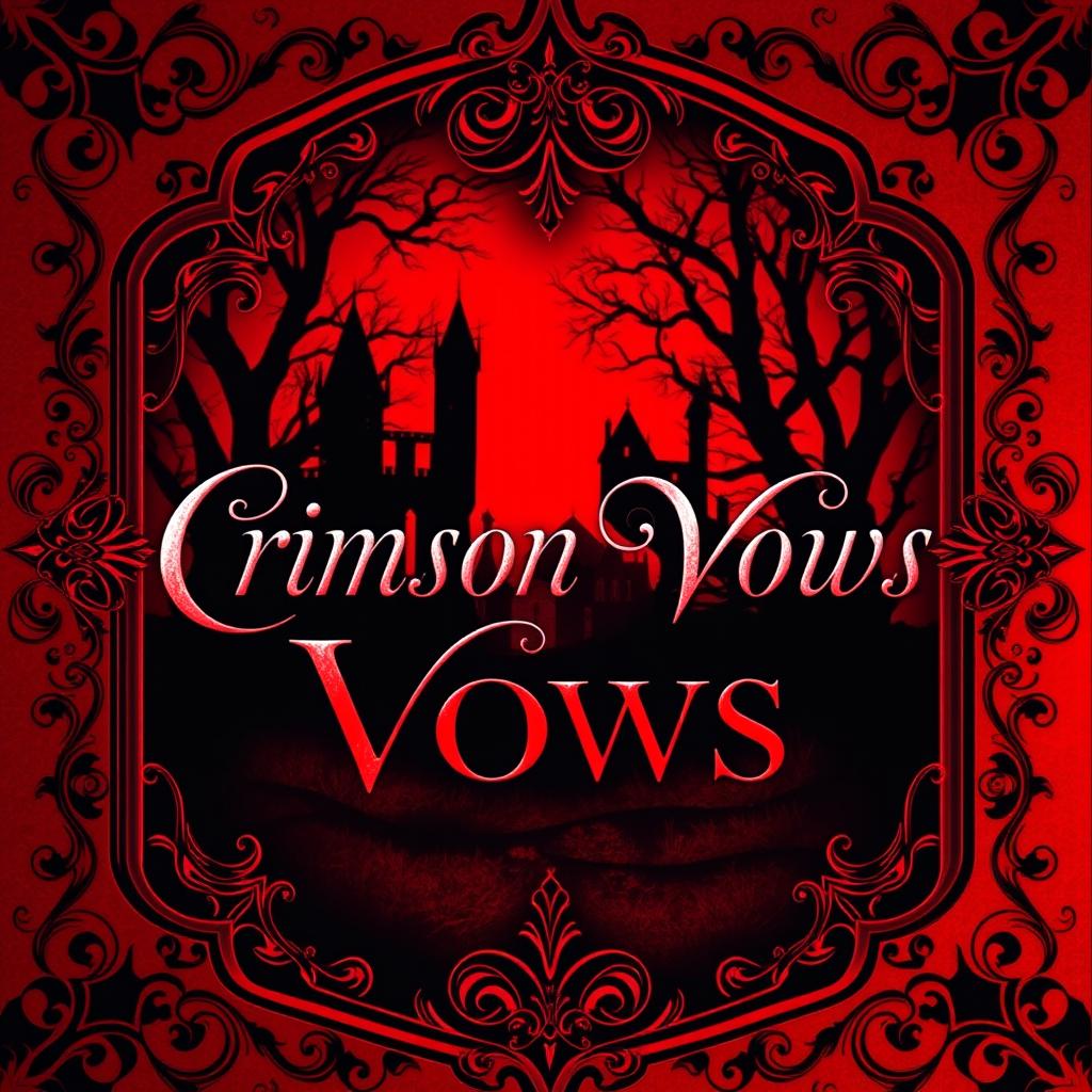 A striking book cover for 'Crimson Vows' featuring bold red colors that evoke a sense of passion and mystery