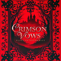 A striking book cover for 'Crimson Vows' featuring bold red colors that evoke a sense of passion and mystery