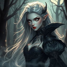 A captivating fantasy vampire character, showcasing an ethereal beauty with striking features