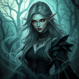 A captivating fantasy vampire character, showcasing an ethereal beauty with striking features