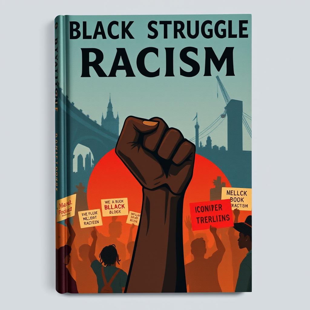 An illustrated art book cover showcasing the theme of black struggle and racism