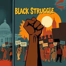 An illustrated art book cover showcasing the theme of black struggle and racism