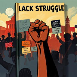 An illustrated art book cover showcasing the theme of black struggle and racism