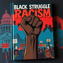 An illustrated art book cover showcasing the theme of black struggle and racism