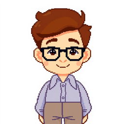 A pixel art representation of a male psychologist viewed from the front