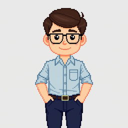 A pixel art representation of a male psychologist viewed from the front