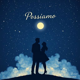A captivating book cover design for 'Possiamo', featuring two silhouetted figures standing together under a starry night sky