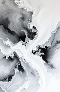 A stunning abstract artwork featuring a predominantly white color palette infused with subtle hints of darkness