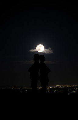 Two shadows standing back to back in a night setting, illuminated by soft moonlight, with a backdrop of a starry sky