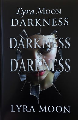 A deep black background showcases a shattered mirror with jagged fragments reflecting a person's tear-streaked face
