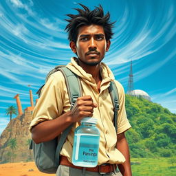A determined individual, depicted as an adult, journeying from the arid landscapes of Africa to the lush, vibrant terrains of North America