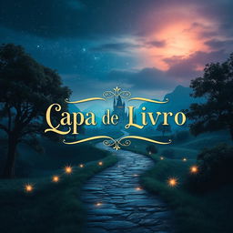 A captivating book cover design featuring a mysterious landscape with a winding path leading to a distant majestic castle under a twilight sky filled with stars