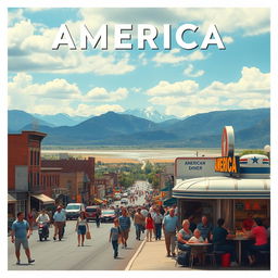 A cinematic portrayal of America showcasing its diverse landscapes and cultures, featuring scenes from iconic cities like New York and Los Angeles, vast national parks like Yellowstone, and the small-town charm of a classic American diner