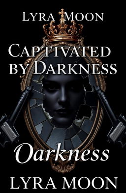 A deep black background showcasing a shattered mirror with jagged pieces reflecting fragments of a haunting face