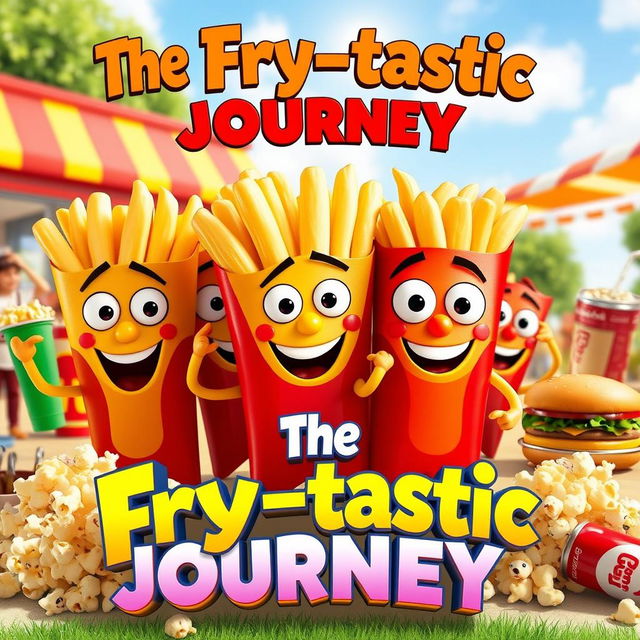 A whimsical and fun movie poster featuring anthropomorphic French fries as the main characters, smiling and engaging in a grand adventure