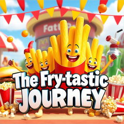 A whimsical and fun movie poster featuring anthropomorphic French fries as the main characters, smiling and engaging in a grand adventure