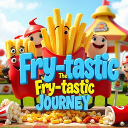 A whimsical and fun movie poster featuring anthropomorphic French fries as the main characters, smiling and engaging in a grand adventure