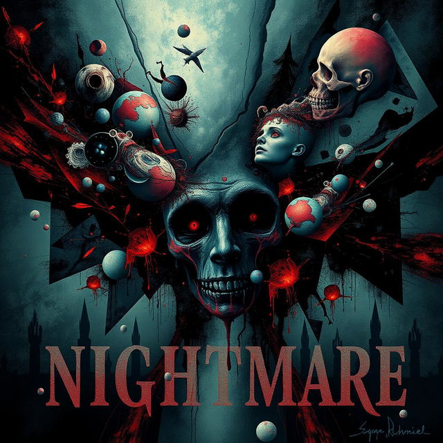 A psychological horror poster titled 'Abstract Nightmare', featuring distorted and vivid imagery that evokes a sense of unease and tension