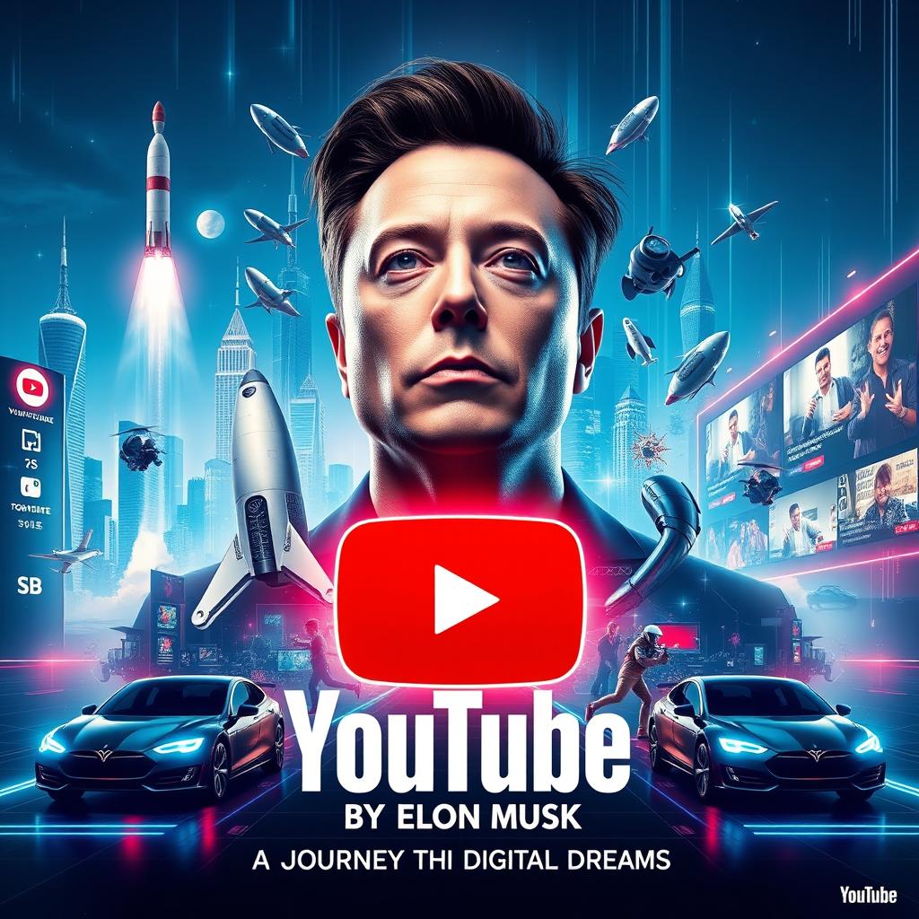 A cinematic poster for a movie titled 'YouTube by Elon Musk'