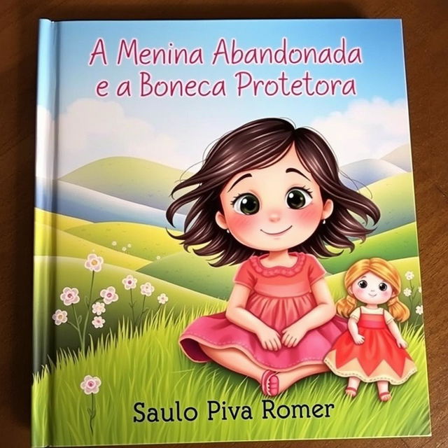 A captivating children's book cover for 'A Menina Abandonada e a Boneca Protetora' by Saulo Piva Romero