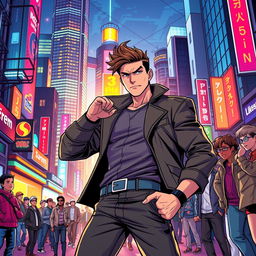 A dynamic and expressive illustration capturing the bold and confident takeover of an urban environment by a character named Jackson Newton