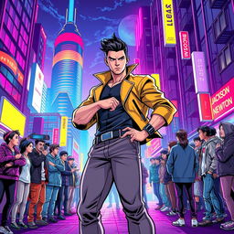 A dynamic and expressive illustration capturing the bold and confident takeover of an urban environment by a character named Jackson Newton