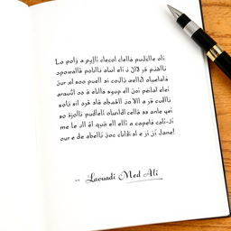 A pristine white page featuring elegant fine black Italian script, beautifully handwritten, as if authored by Laouadi Med Ali himself