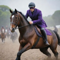 Upon noticing the man with purple eyes, the hitherto intimidating horse riders recoil in fear and retreat, their bravado instantly shattered.