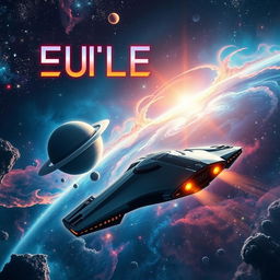 A breathtaking space exploration scene for a sci-fi book cover, featuring a vivid cosmic backdrop filled with swirling galaxies, bright stars, and colorful nebulae