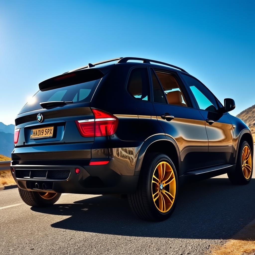 A sleek black 2009 BMW X5 with golden accents, showcasing its aggressive and luxurious design