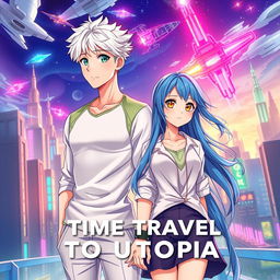 A mesmerizing book cover for a futuristic slice of life romance novel titled 'Time Travel To Utopia'