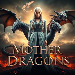 A striking fantasy poster featuring Daenerys Targaryen, also known as the Mother of Dragons