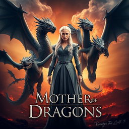 A striking fantasy poster featuring Daenerys Targaryen, also known as the Mother of Dragons