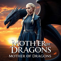 A stunning poster featuring Daenerys Targaryen, known as the Mother of Dragons, standing confidently with her eyes focused on the horizon