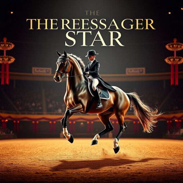 An elegant movie poster featuring a stunning dressage horse performing a graceful movement with its rider in full attire