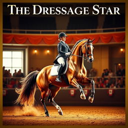 An elegant movie poster featuring a stunning dressage horse performing a graceful movement with its rider in full attire