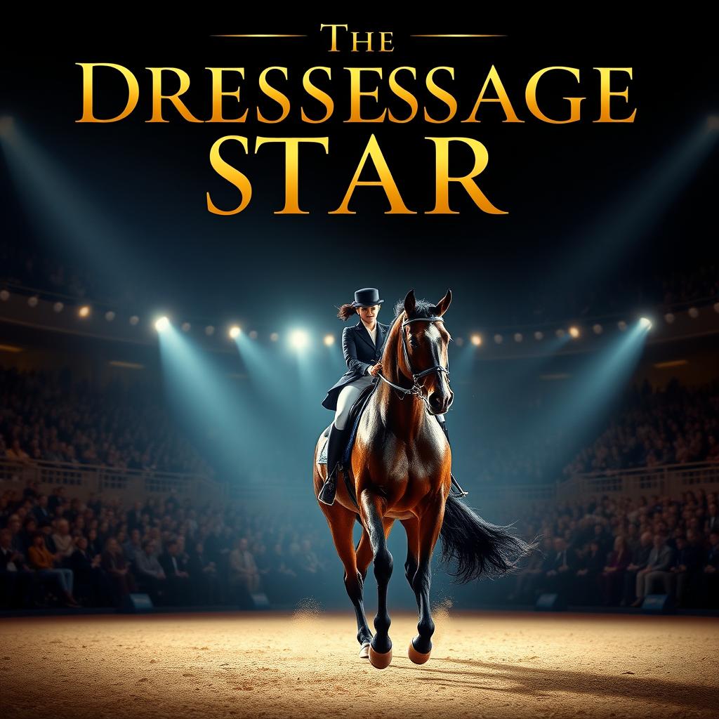 A captivating movie poster featuring a majestic dressage horse and its elegant rider in an arena