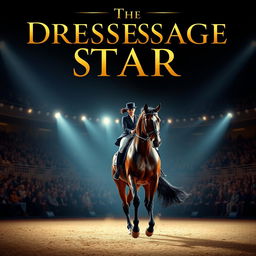 A captivating movie poster featuring a majestic dressage horse and its elegant rider in an arena