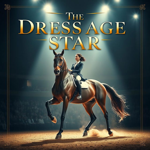 A captivating movie poster featuring a majestic dressage horse and its elegant rider in an arena