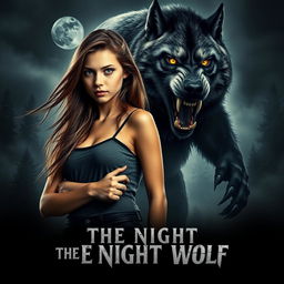 A dramatic movie poster featuring a fierce-looking teenage girl with striking features and long flowing hair, standing confidently beside a towering, aggressive werewolf