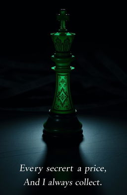 An emerald green bishop chess piece standing proudly upright, showcasing intricate designs and black and gold accents