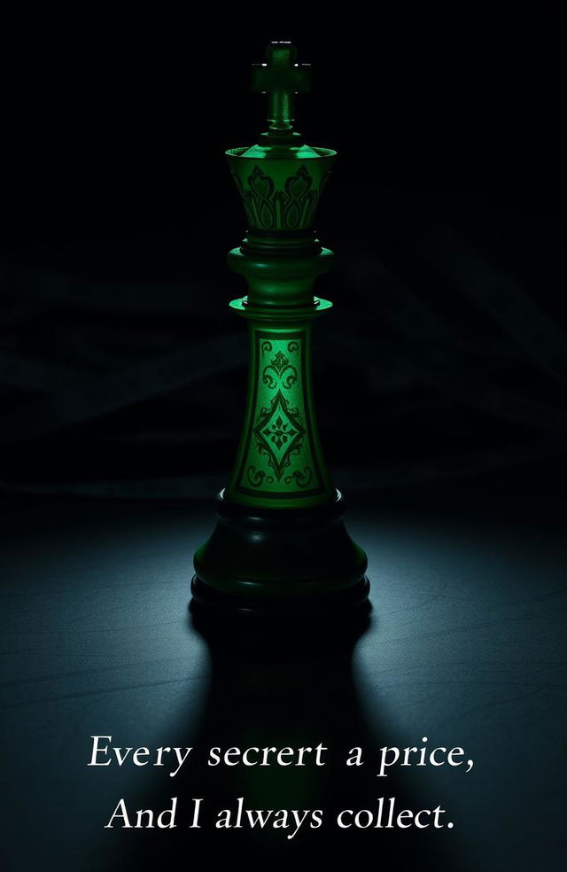 An emerald green bishop chess piece standing proudly upright, showcasing intricate designs and black and gold accents