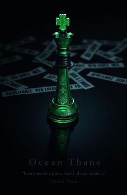 An emerald green bishop chess piece standing proudly upright, showcasing intricate designs and black and gold accents