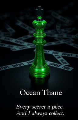 An emerald green bishop chess piece standing proudly upright, showcasing intricate designs and black and gold accents