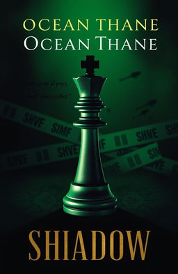 A visually striking book cover featuring a bishop chess piece standing upright in the foreground, rendered in emerald green with black and gold accents