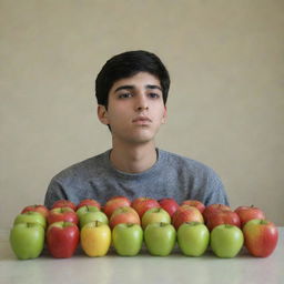 A thoughtful Iranian teenager realizing that apples are good for his health, juxtaposed with his aversion to mood-altering pills.