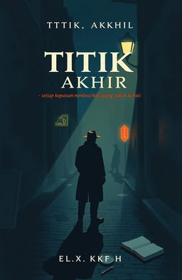 An illustration for a detective book cover featuring the title "TITIk Akhir: setiap keputusan membawa haluan yang tidak kembali"