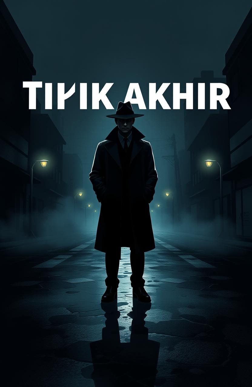 A digital art illustration for a fictional detective story titled "Titik Akhir" (The Final Point)