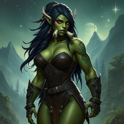 A visually striking depiction of a sexy orc character, showcasing their muscular build and enchanting features